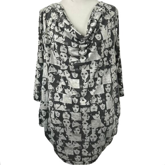 Papaya Dresses & Skirts - Papaya Retro Pop Art 3/4 Sleeve Cowl Neck Tunic Top Mini Dress Women Black Small